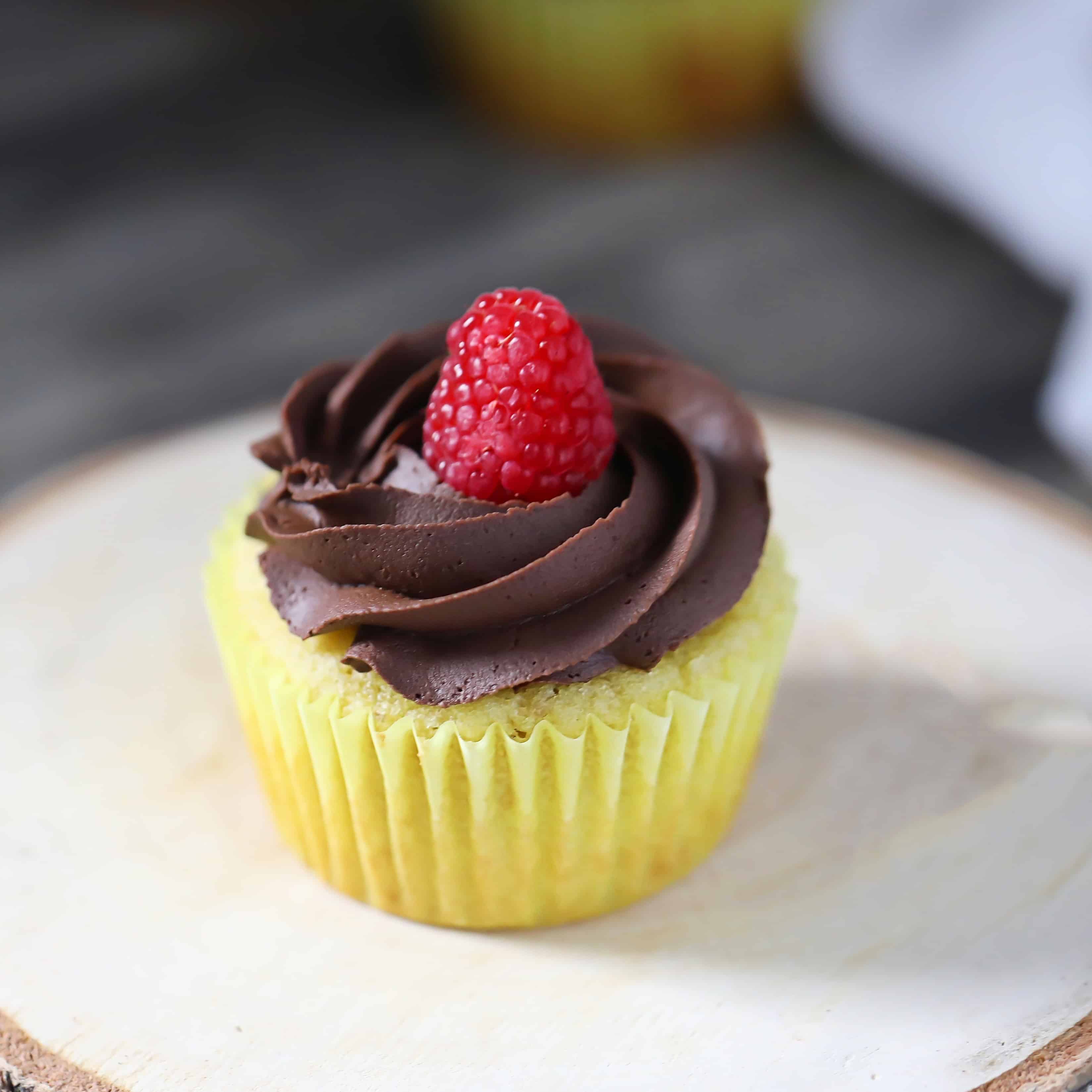 Low-Carb Yellow Cupcakes with Old Fashioned Chocolate Frosting
