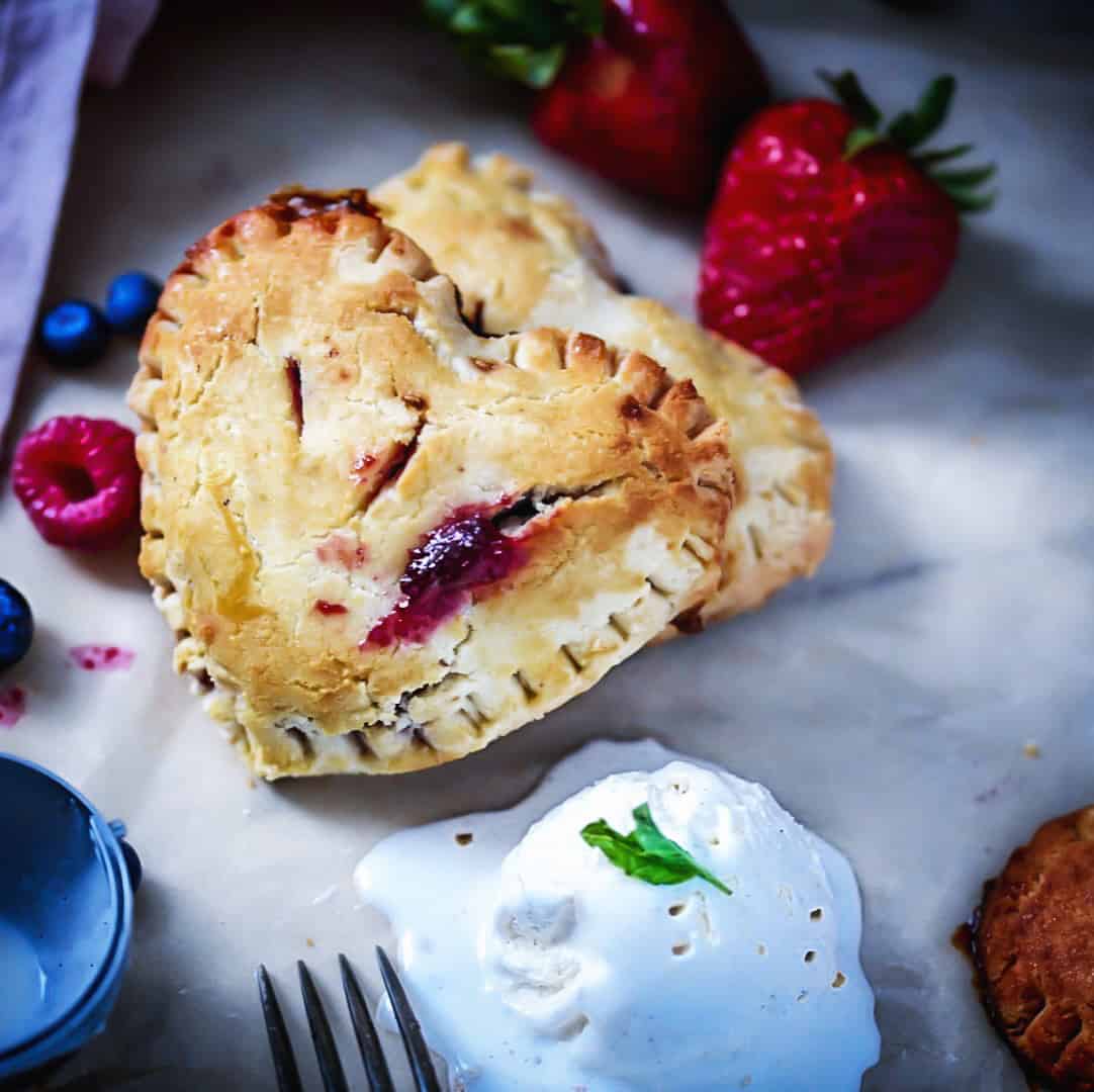 Berry Hand Pies in heart shapes