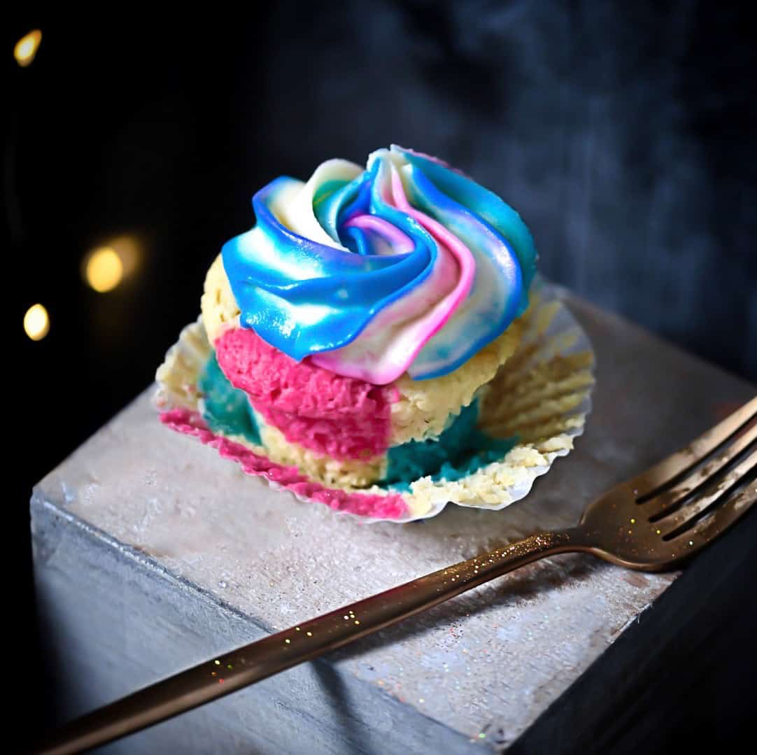 Keto Unicorn Cupcake with swirl frosting