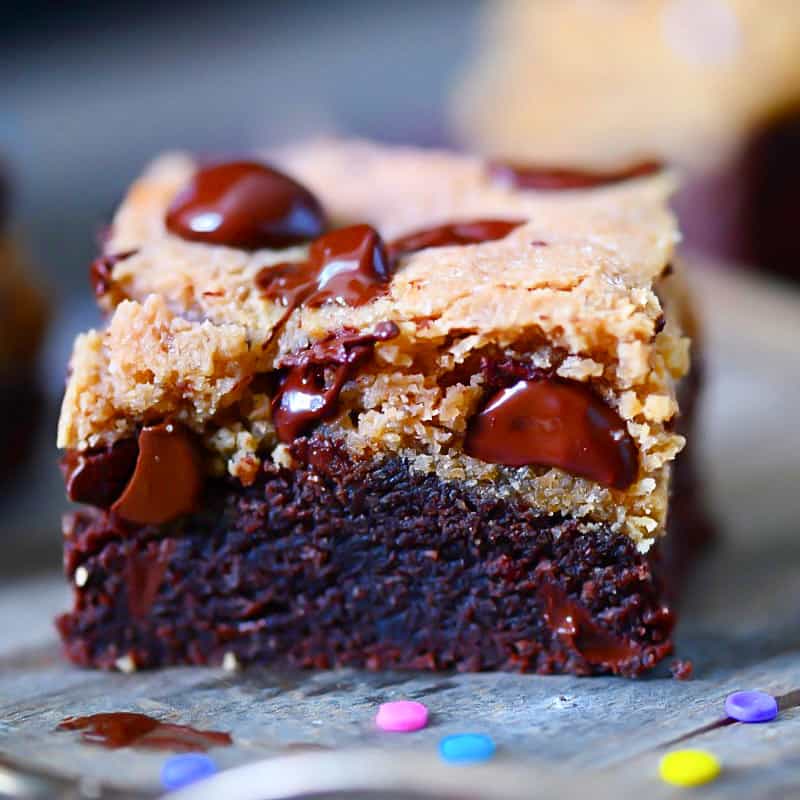 Keto, Gluten-Free Double Chocolate Chip Cookie Bars with confetti