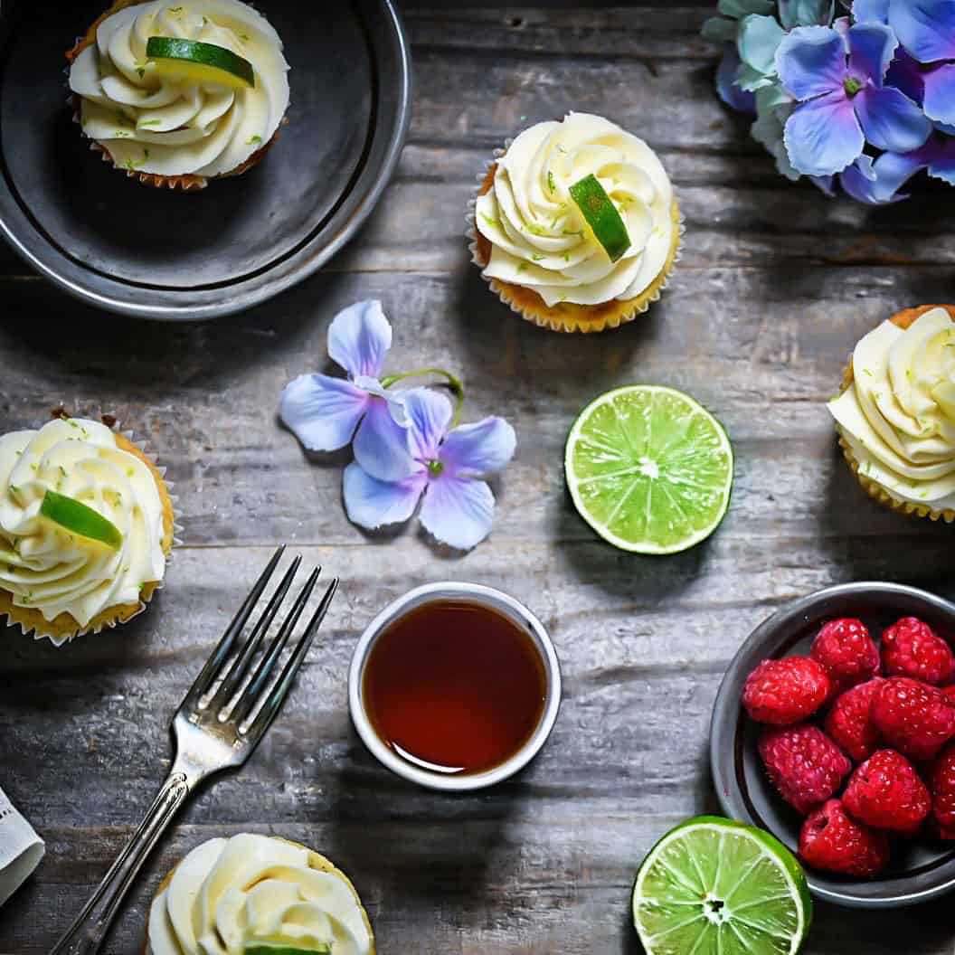Low-Carb Key Lime Cupcakes with Flowers