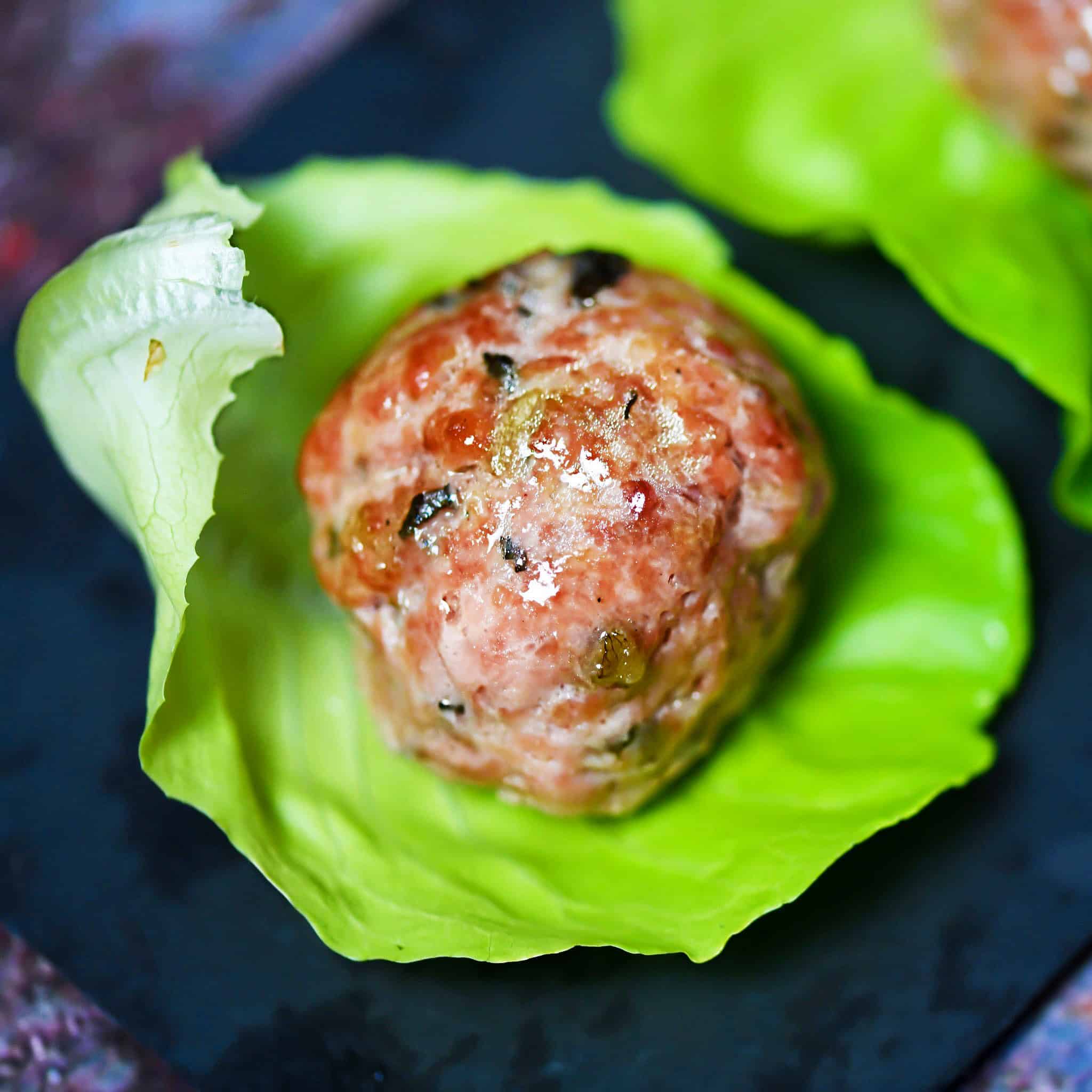 Meatballs with bib lettuce