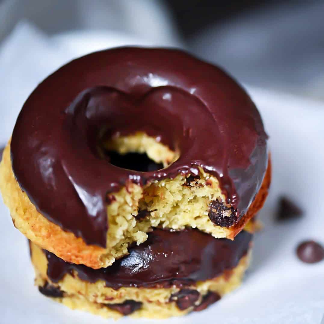 Stacked keto chocolate chip cake donuts