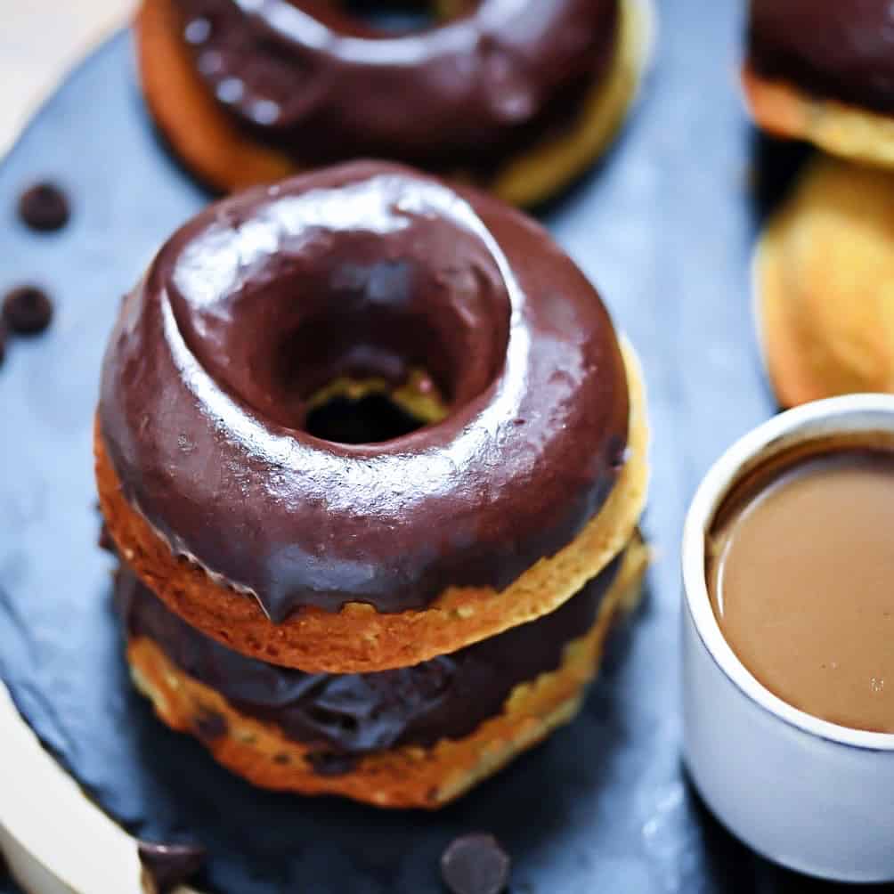 stacked keto chocolate chip donuts