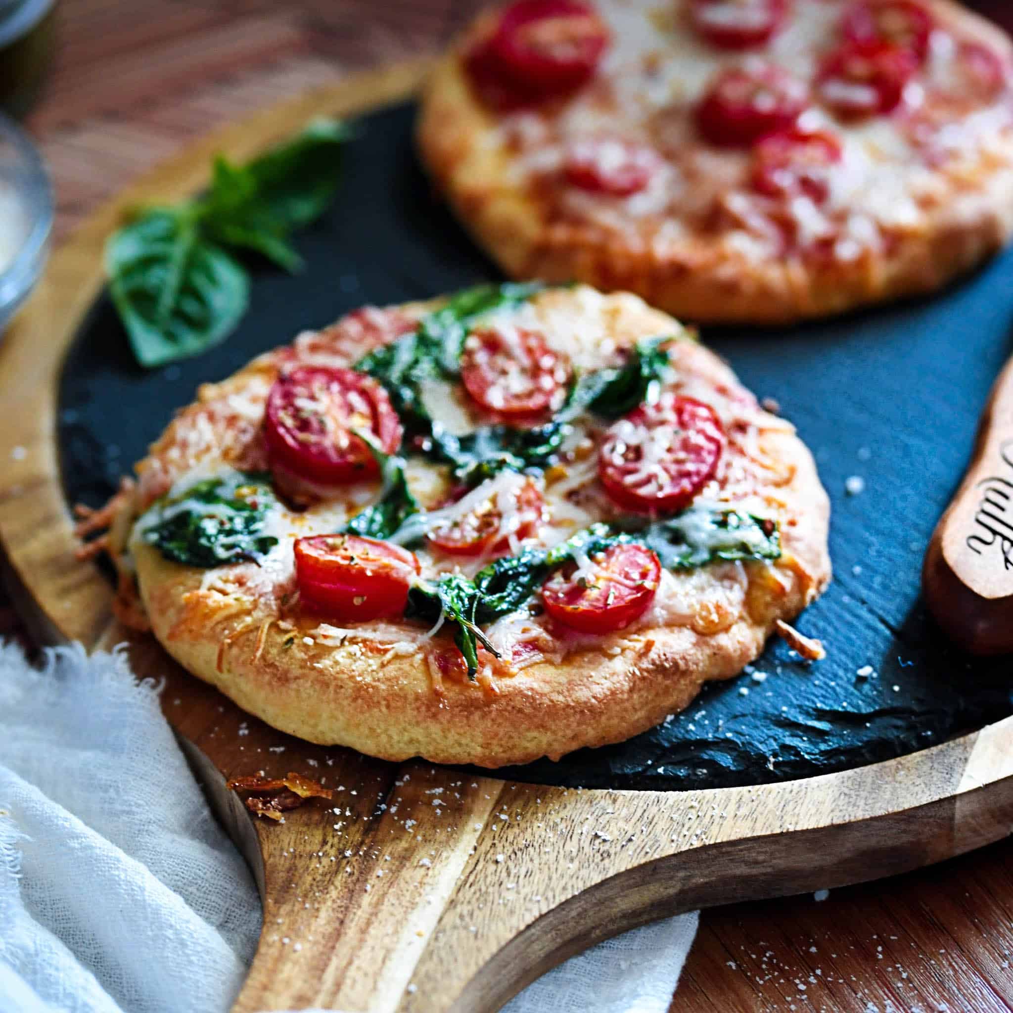 Two Low-Carb Pizzas on slate