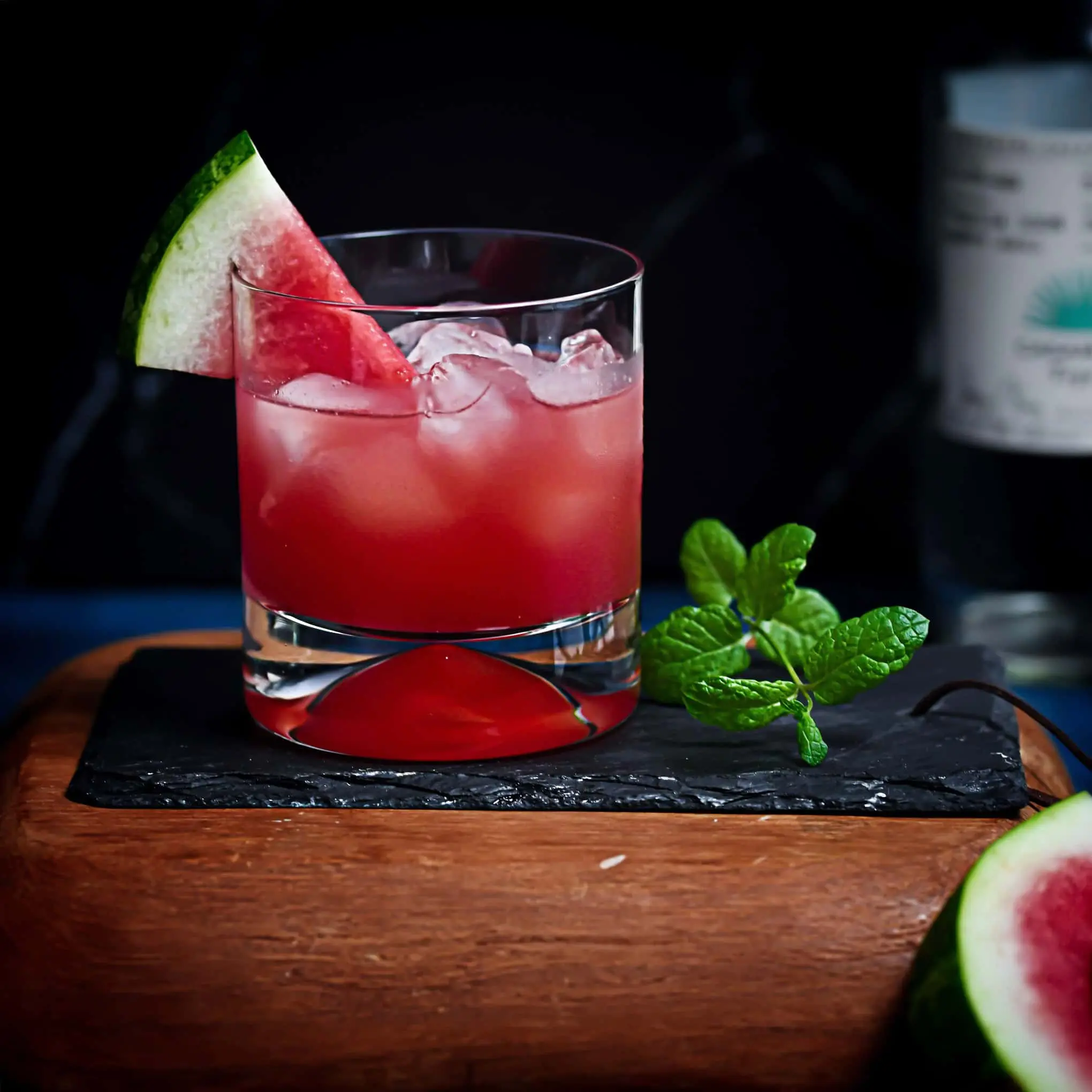 Watermelon Mixed Drink on slate and wood